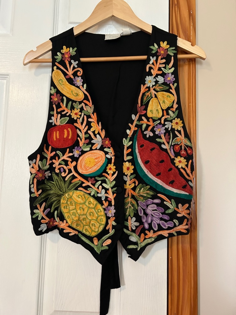 Moda International Black Embroidered Fruit Tie-Front Vest
